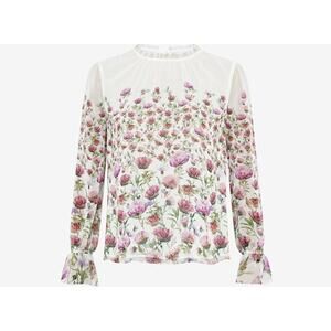 Ted Baker Luceal Ivory Pink Thistle Floral Print Long Sleeve Blouse Size 4/Large